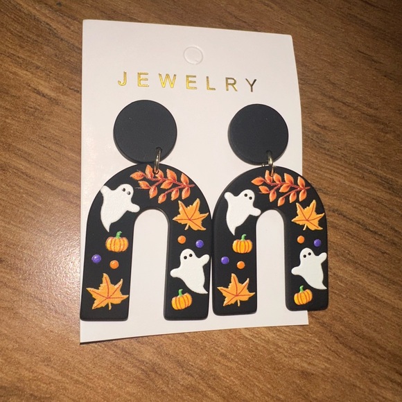 ‘Halloween Nights’ rainbow arch Halloween ghost fall polymer clay earrings! - Picture 3 of 6